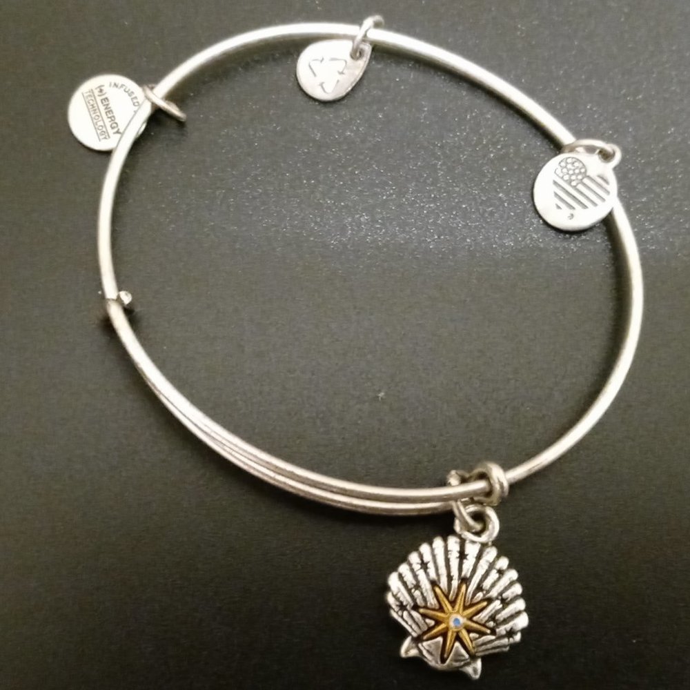 Alex and Ani Star of Venus Seashell Silver Gold Charm Bangle Stacking Bracelet